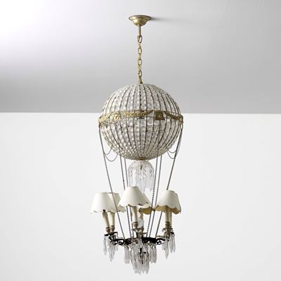 Lampadario a sei luci a mongolfiera, Francia, XIX-XX secolo