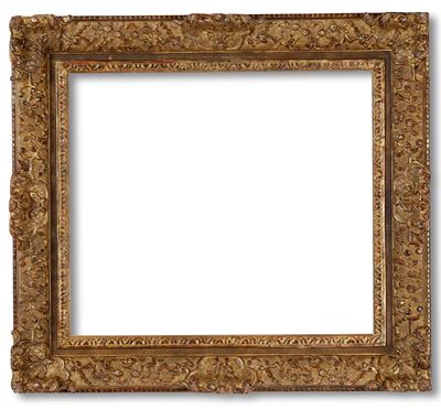 Cornice, Francia XIX secolo, legno intagliato e dorato (cm 75x83)