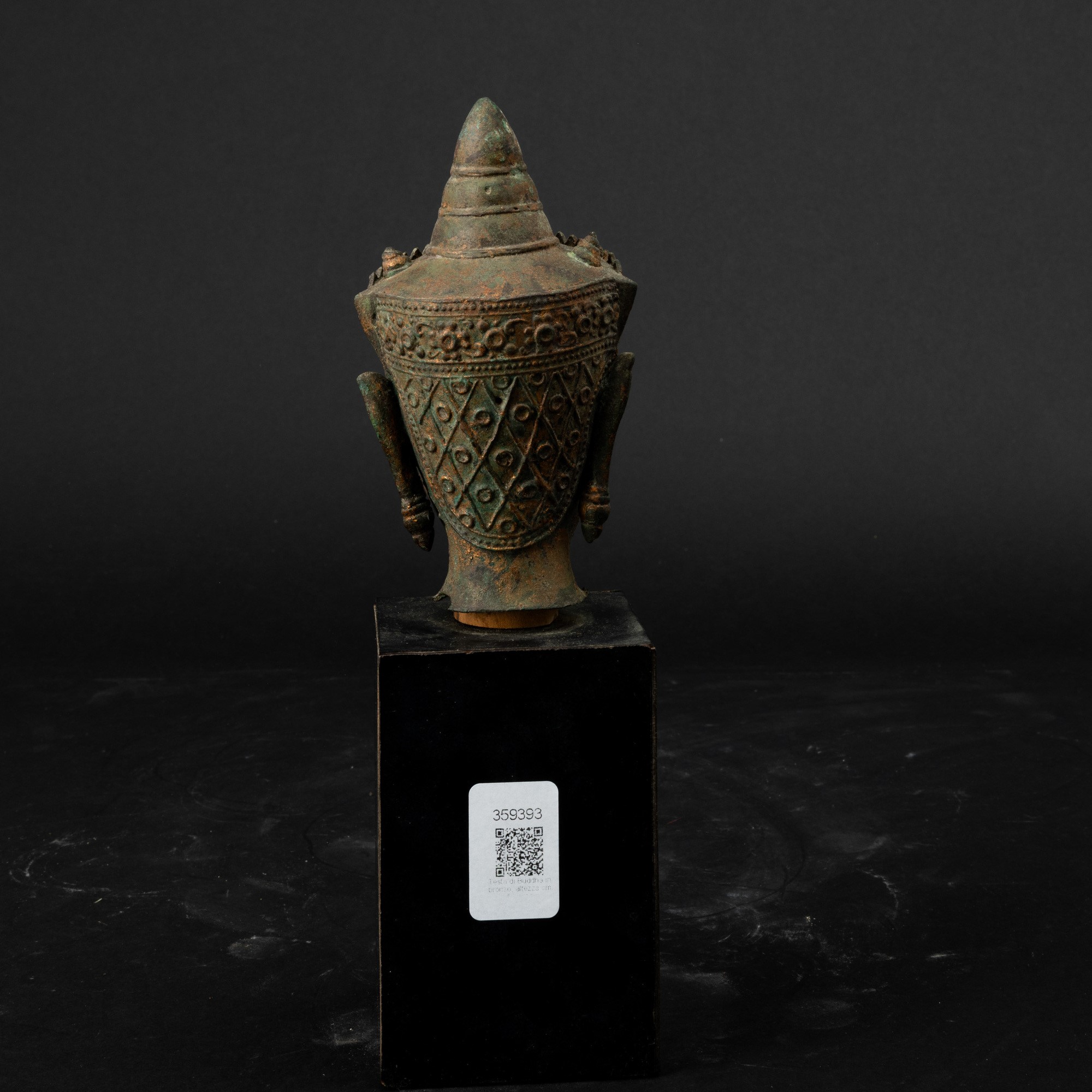Thailandia, Testa di Buddha in bronzo con tracce di doratura, XIX secolo