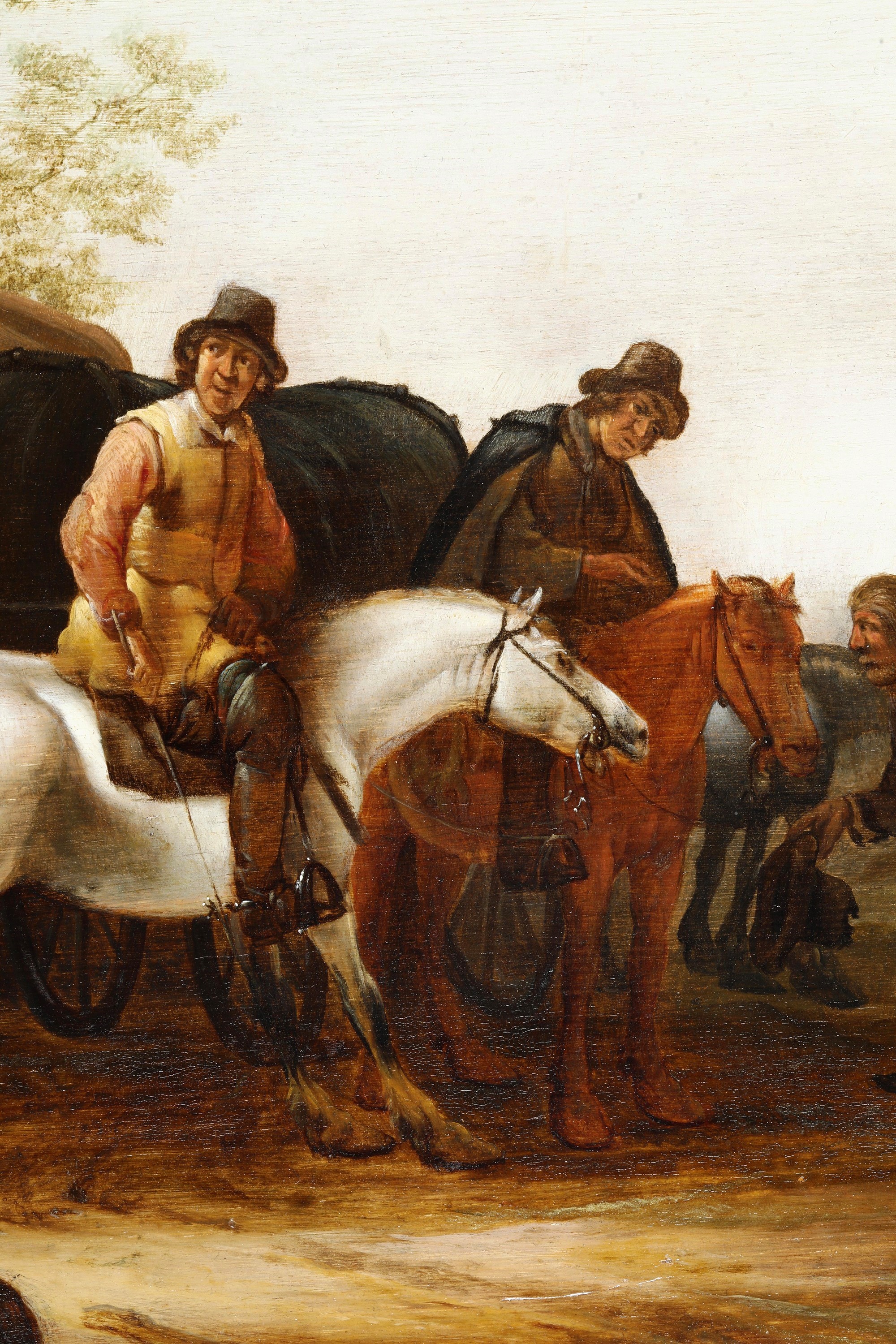 Cavalieri in sosta presso un accampamento militare