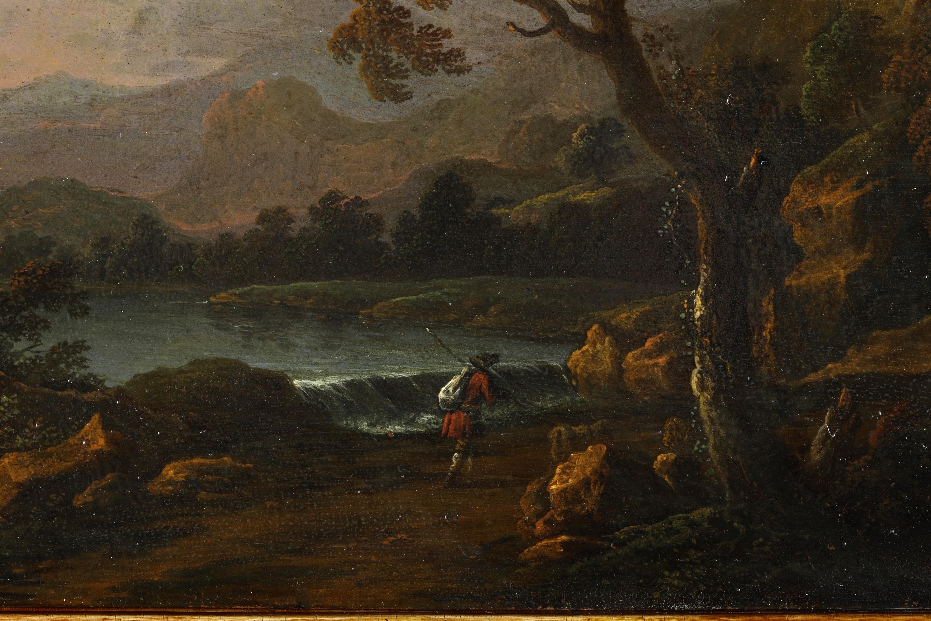Johann Anton Eismann - Paesaggio con viandante e fortificazione sullo sfondo e Paesaggio con due ...
