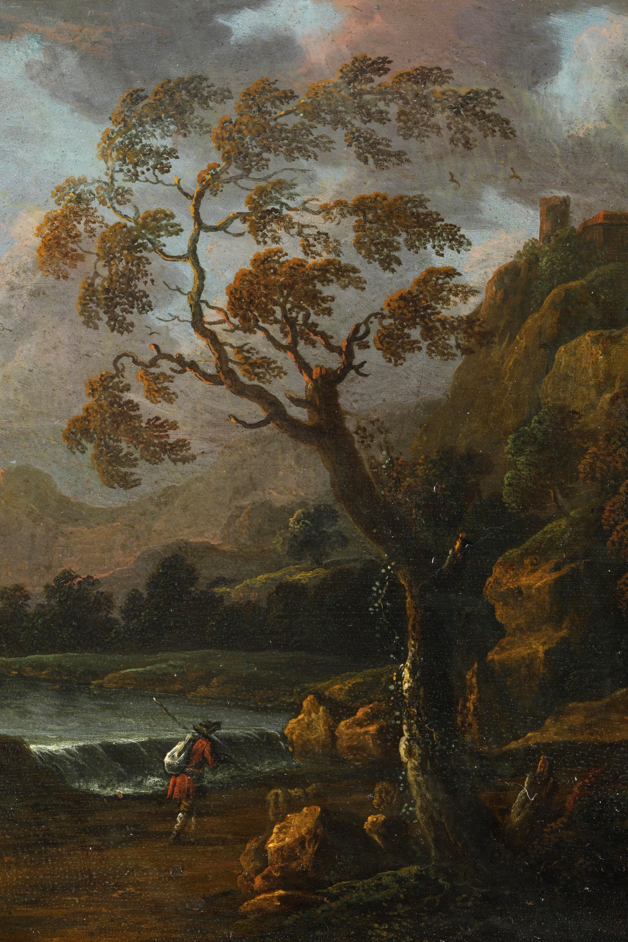 Johann Anton Eismann - Paesaggio con viandante e fortificazione sullo sfondo e Paesaggio con due ...