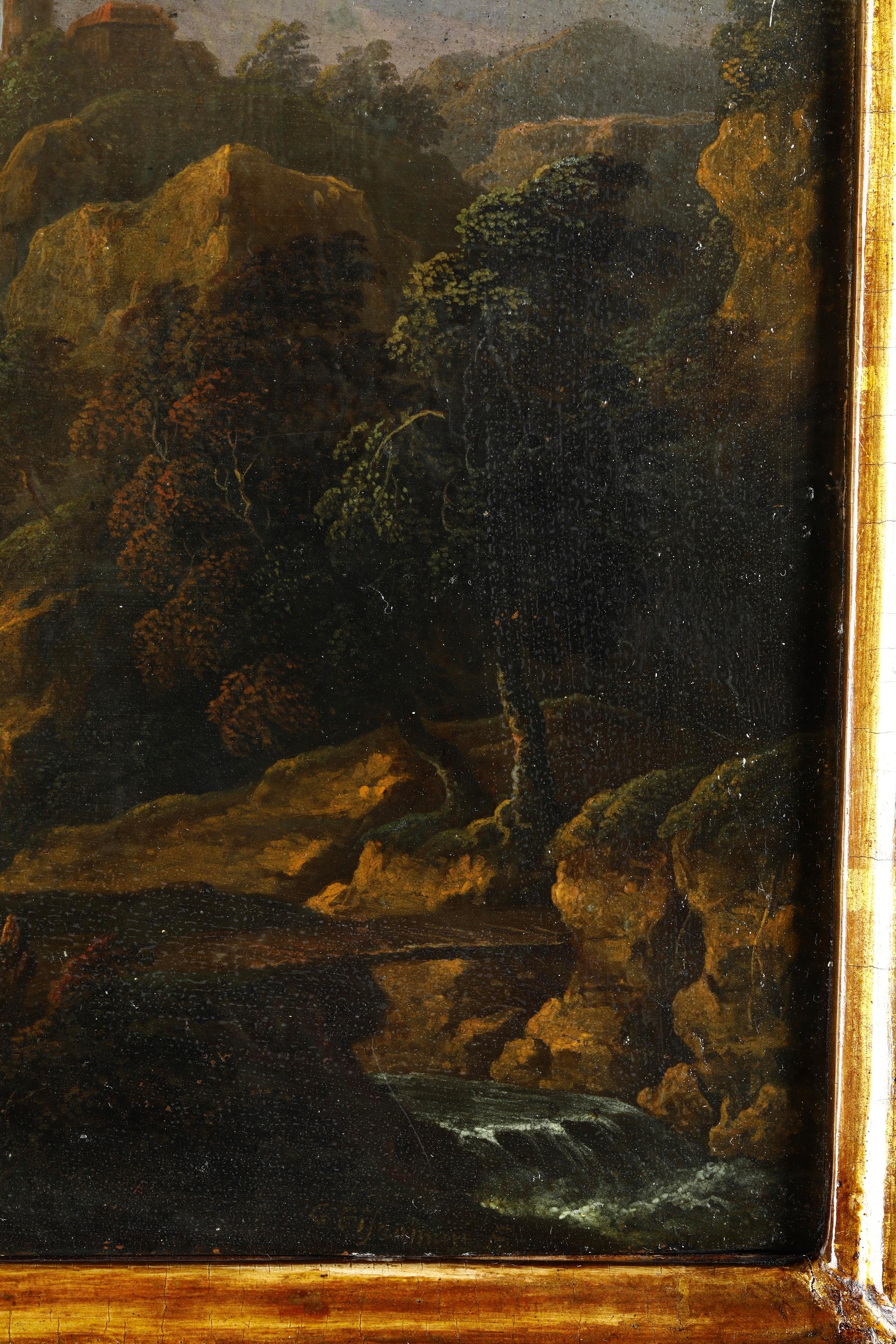Johann Anton Eismann - Paesaggio con viandante e fortificazione sullo sfondo e Paesaggio con due ...