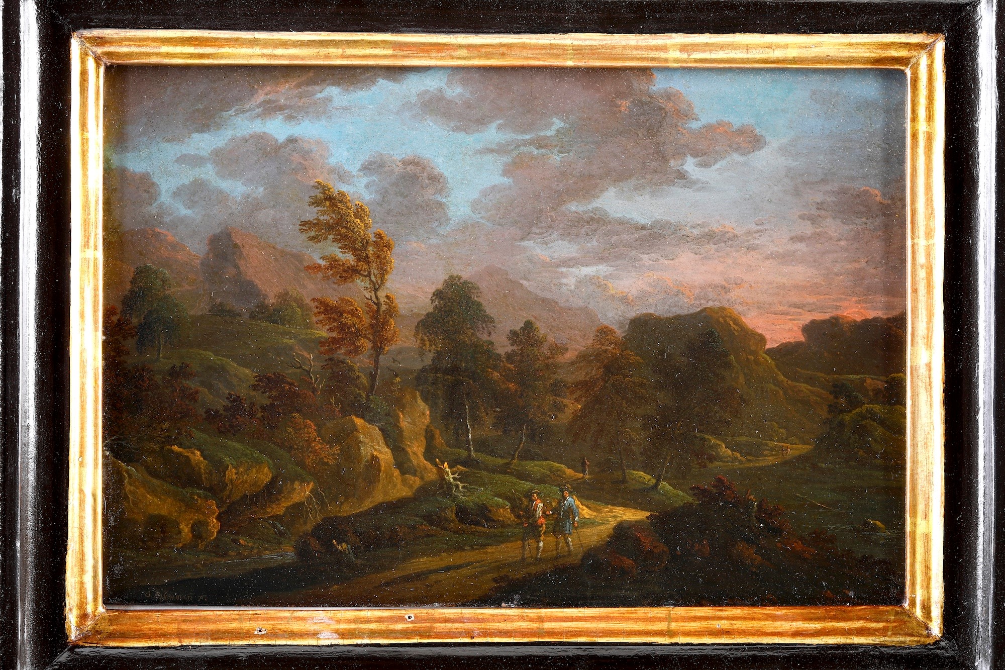 Johann Anton Eismann - Paesaggio con viandante e fortificazione sullo sfondo e Paesaggio con due ...