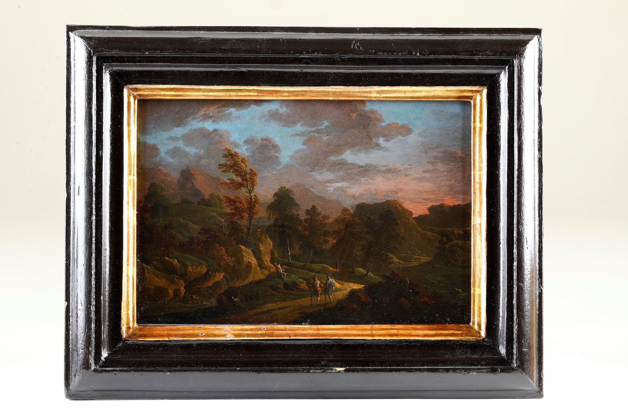 Johann Anton Eismann - Paesaggio con viandante e fortificazione sullo sfondo e Paesaggio con due ...