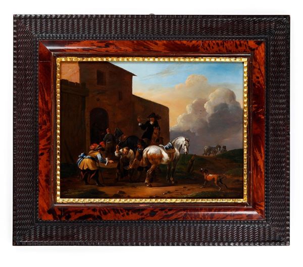 Cavalieri presso la bottega di un maniscalco