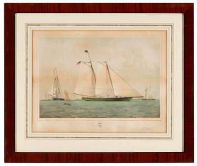 Stampa raffigurante 'Yacht America', tecnica mista su carta