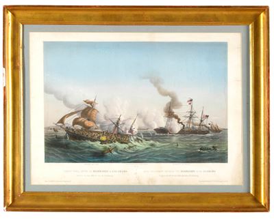 Combat naval entre le Kearsage et l'Alabama, stampa su carta