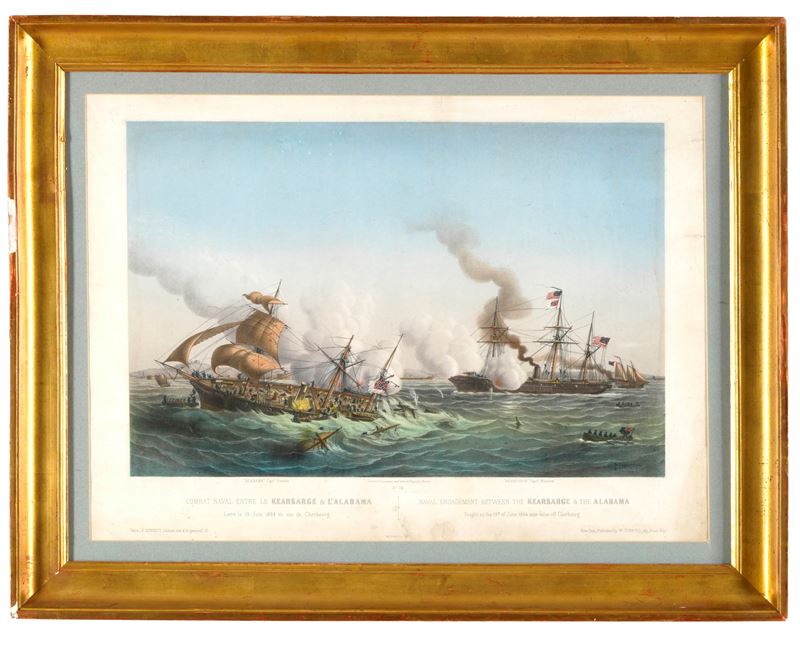 Combat naval entre le kearsage and l'alabama, stampa  - Asta Strumenti Scientifici e Arte Marinara - Cambi Casa d'Aste