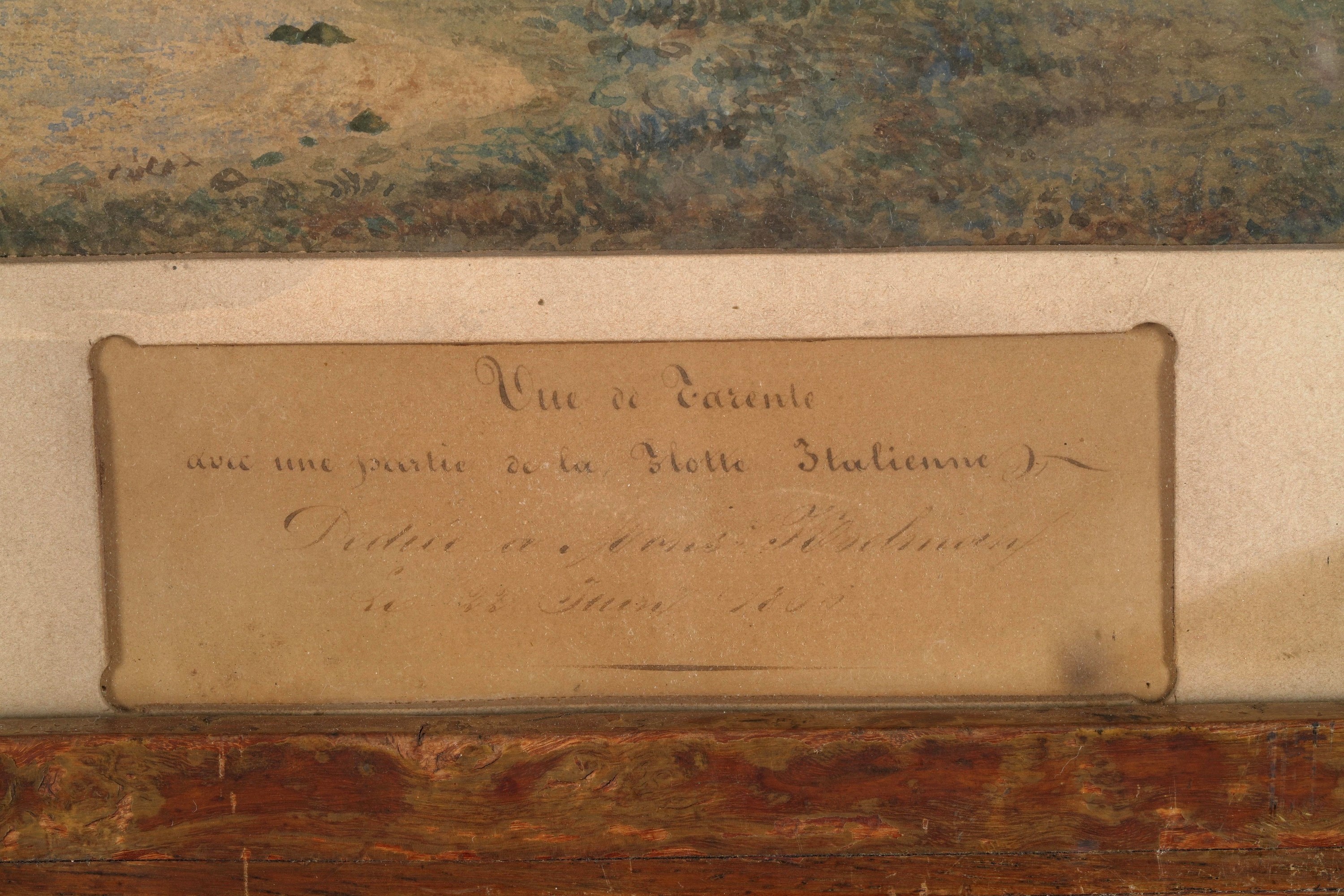 Pittore francese del XIX-XX secolo, Veduta di Taranto con flotta italiana, acquerello su carta