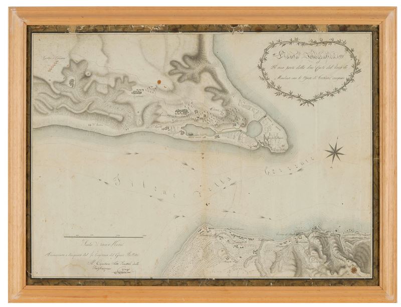 Acquerello con carta dello stretto di Messina. XIX secolo  - Auction Scientific Instruments and Maritime Art - Cambi Casa d'Aste