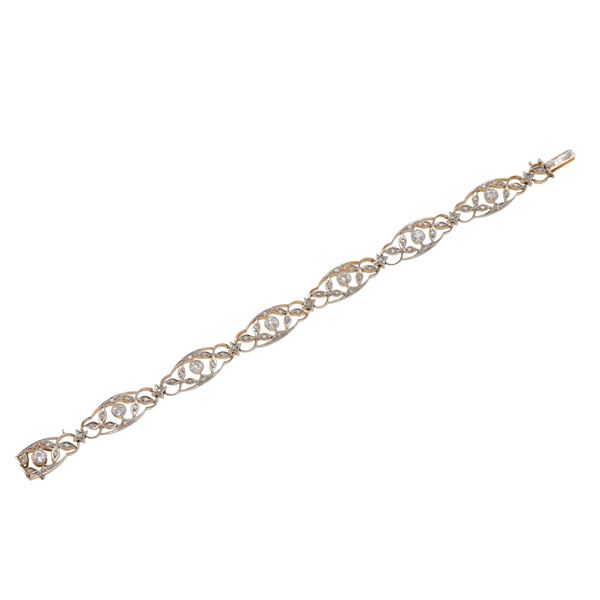 Old-cut diamond, gold and platinum bracelet. Signed Candida. Fitted case