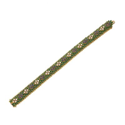 Bracciale con Diamanti, Zaffiri e Smalto Verde