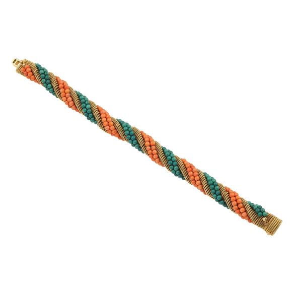 Coral, turquoise and gold bracelet