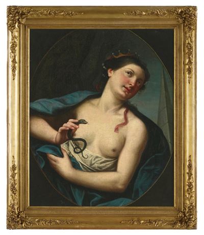 Scuola emiliana del XVIII secolo, Suicidio di Cleopatra, olio su tela
