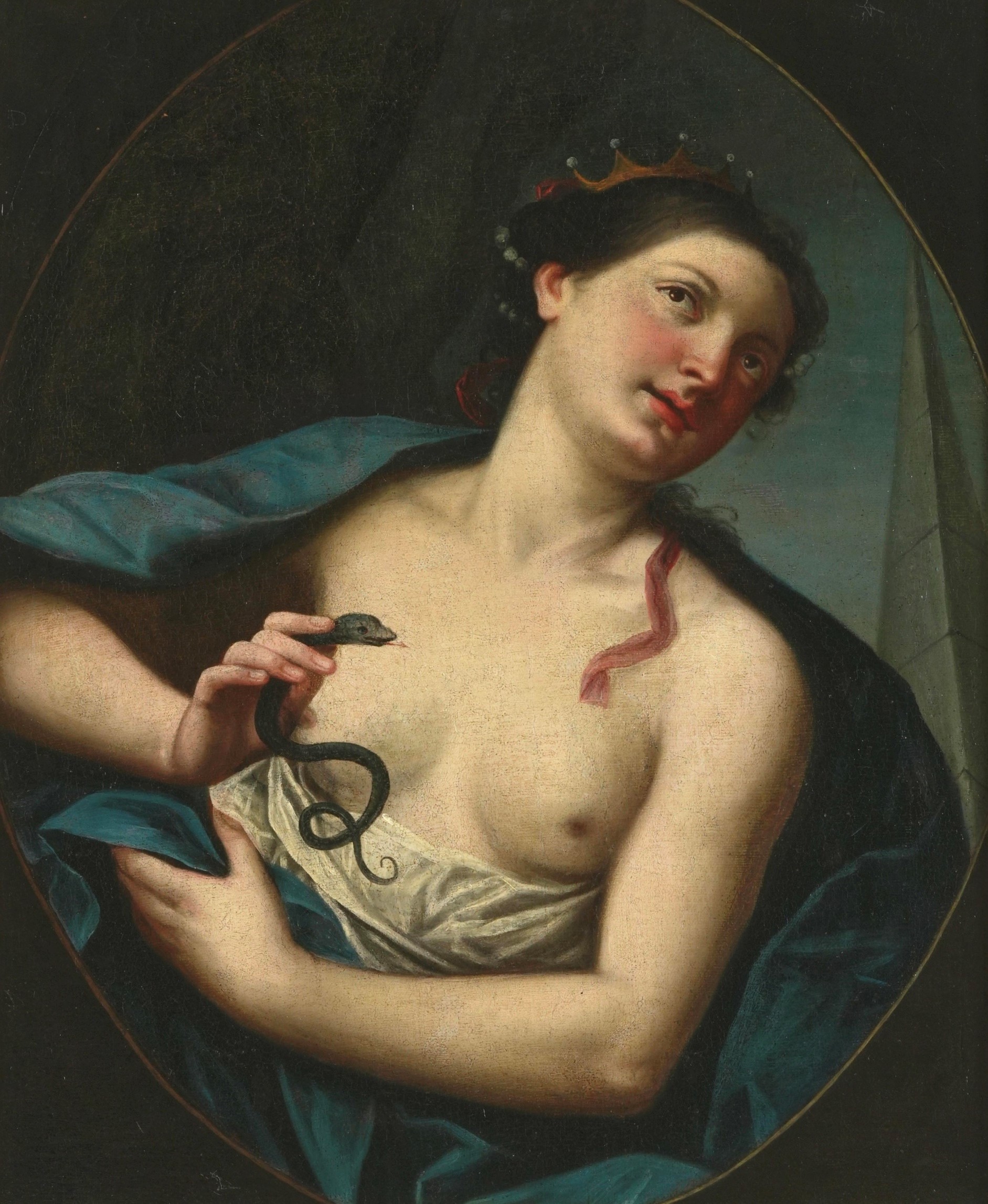Scuola emiliana del XVIII secolo, Suicidio di Cleopatra, olio su tela