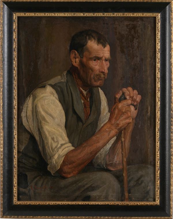 Firmato R.Bernardi Ritratto di uomo con bastone