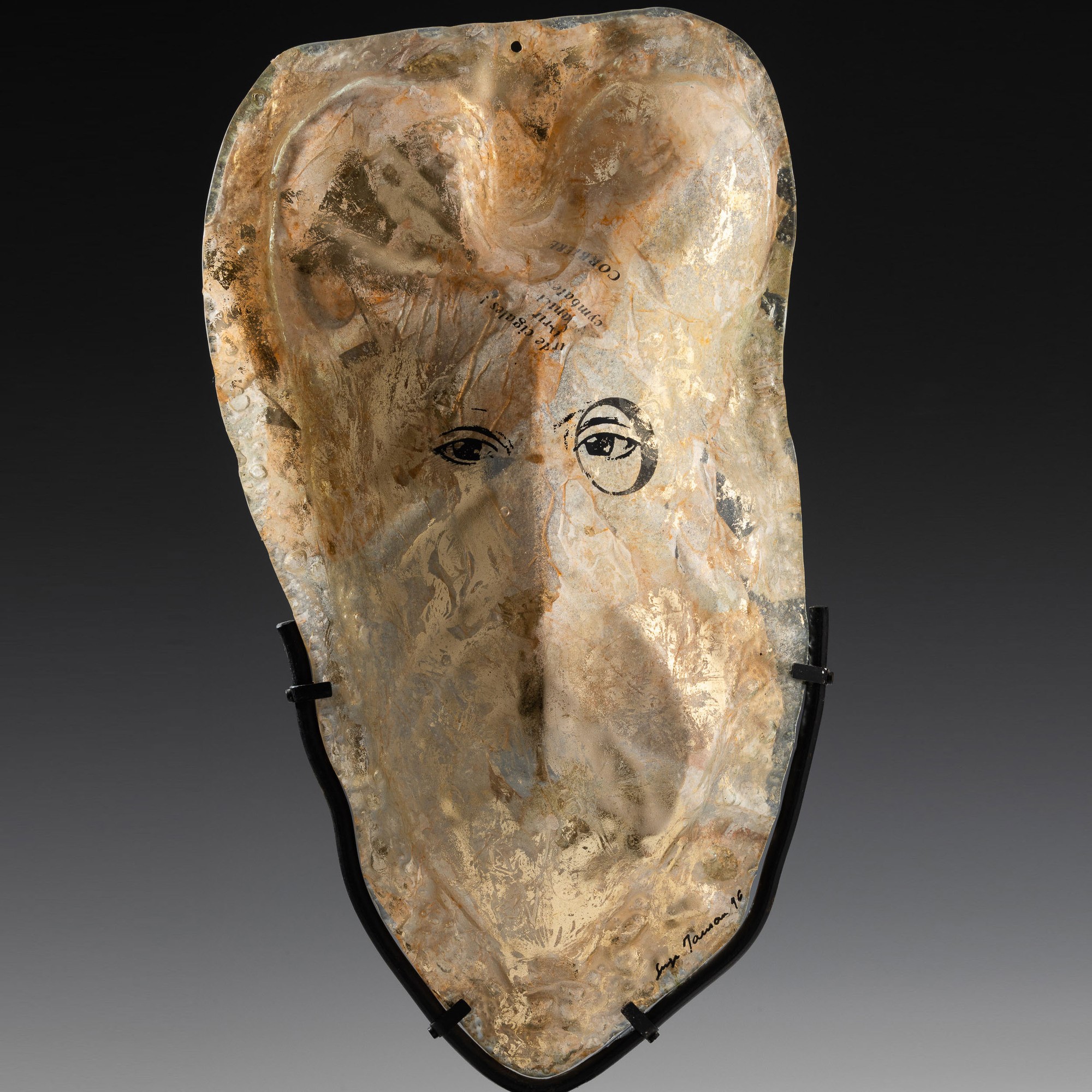 Serge Mansau - Masque Feuille (scultura in vetro fuso con applicazioni e foglia oro)