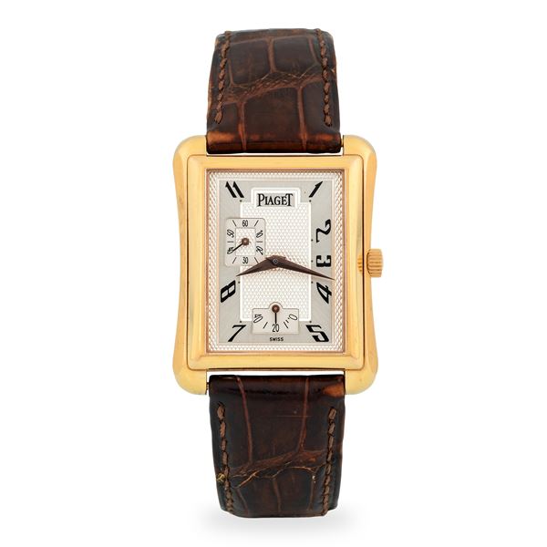Piaget - Emperador in oro rosa 18k, quadrante di forma argenté con inserti Clous de Paris, piccoli secondi e riserva di carica, circa 1990