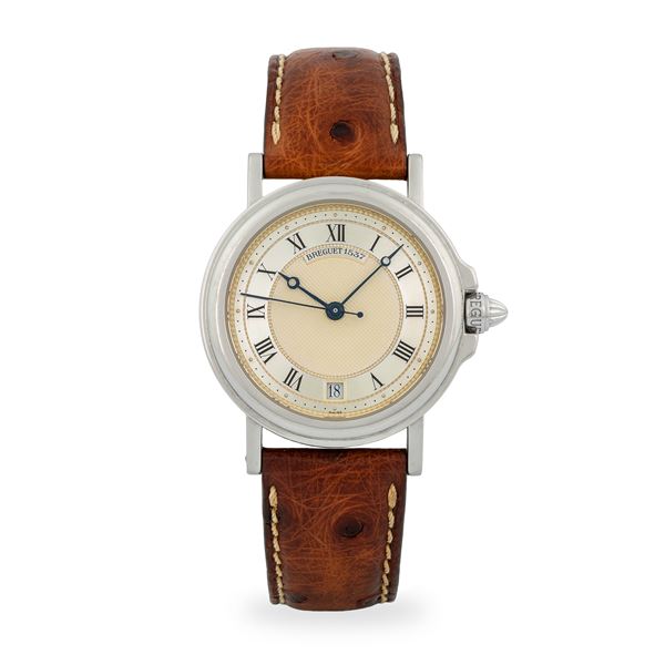 Breguet - Marine ref. 3400 in platino 950, quadrante argentè con inserto Clous de Paris, numeri Romani e datario al sei, circa 1990