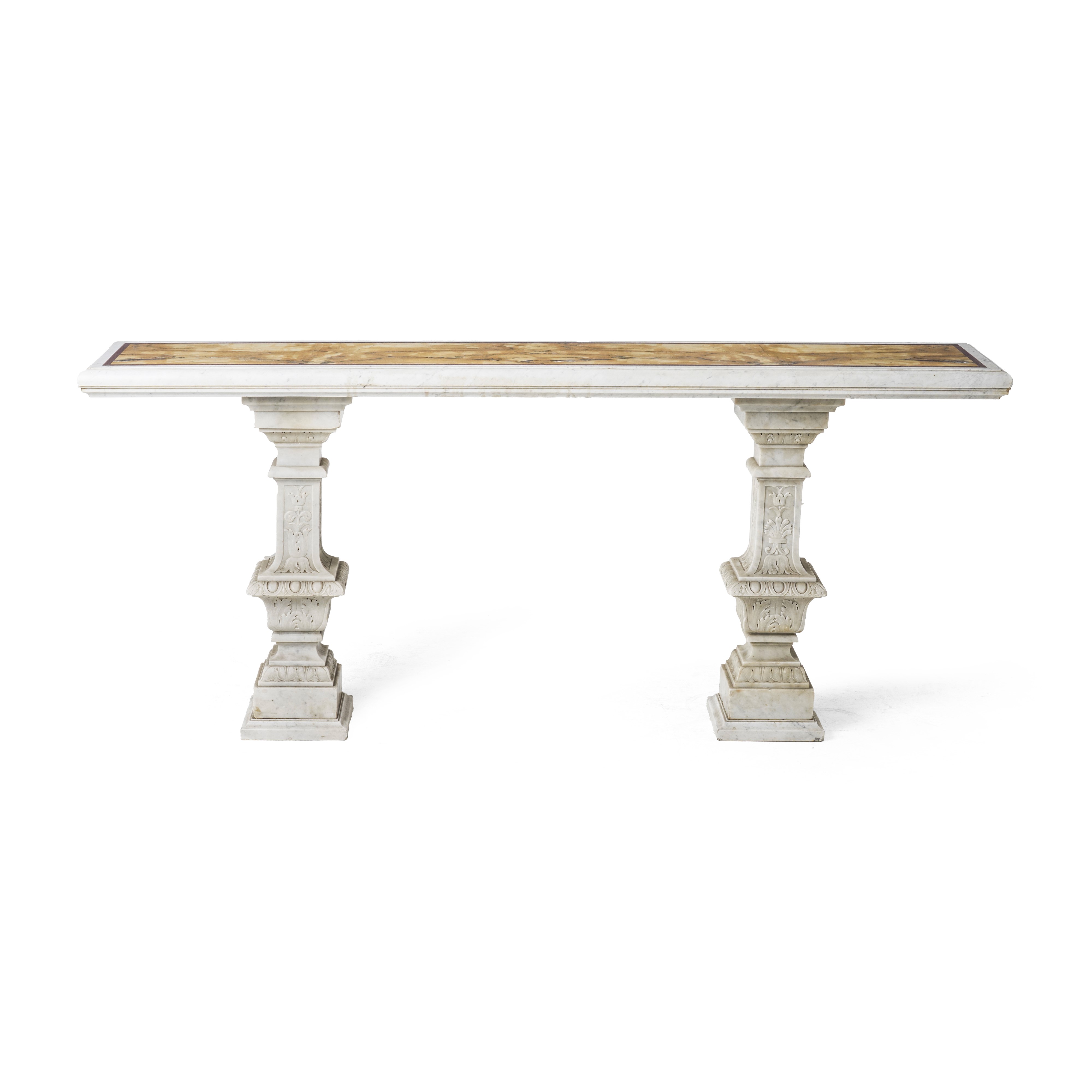 Italia, Console in marmo bianco e marmo giallo, XX secolo