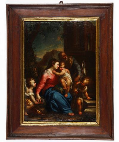 Scuola del XVII secolo, Sacra famiglia con San Giovannino, olio su tela