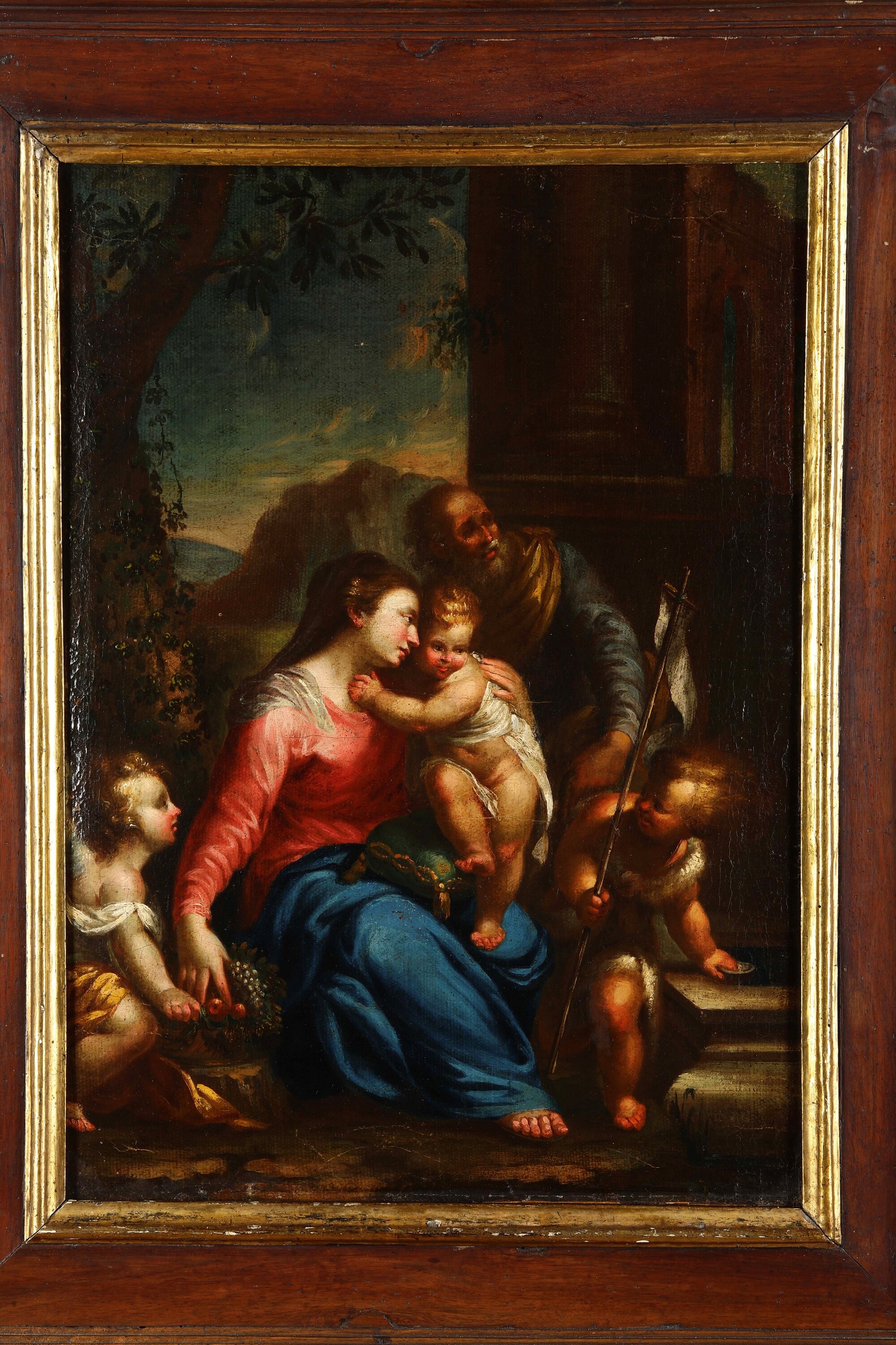 Scuola del XVII secolo, Sacra famiglia con San Giovannino, olio su tela