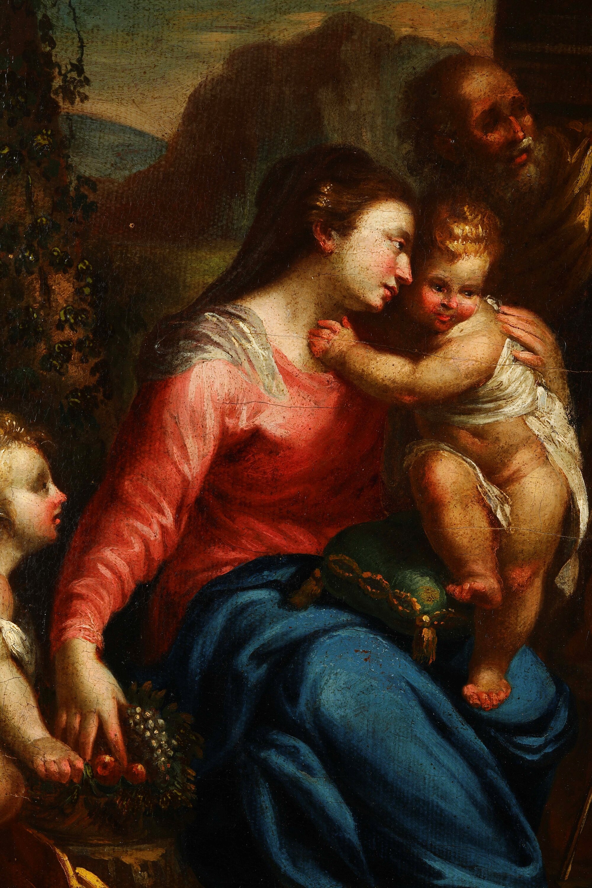 Scuola del XVII secolo, Sacra famiglia con San Giovannino, olio su tela