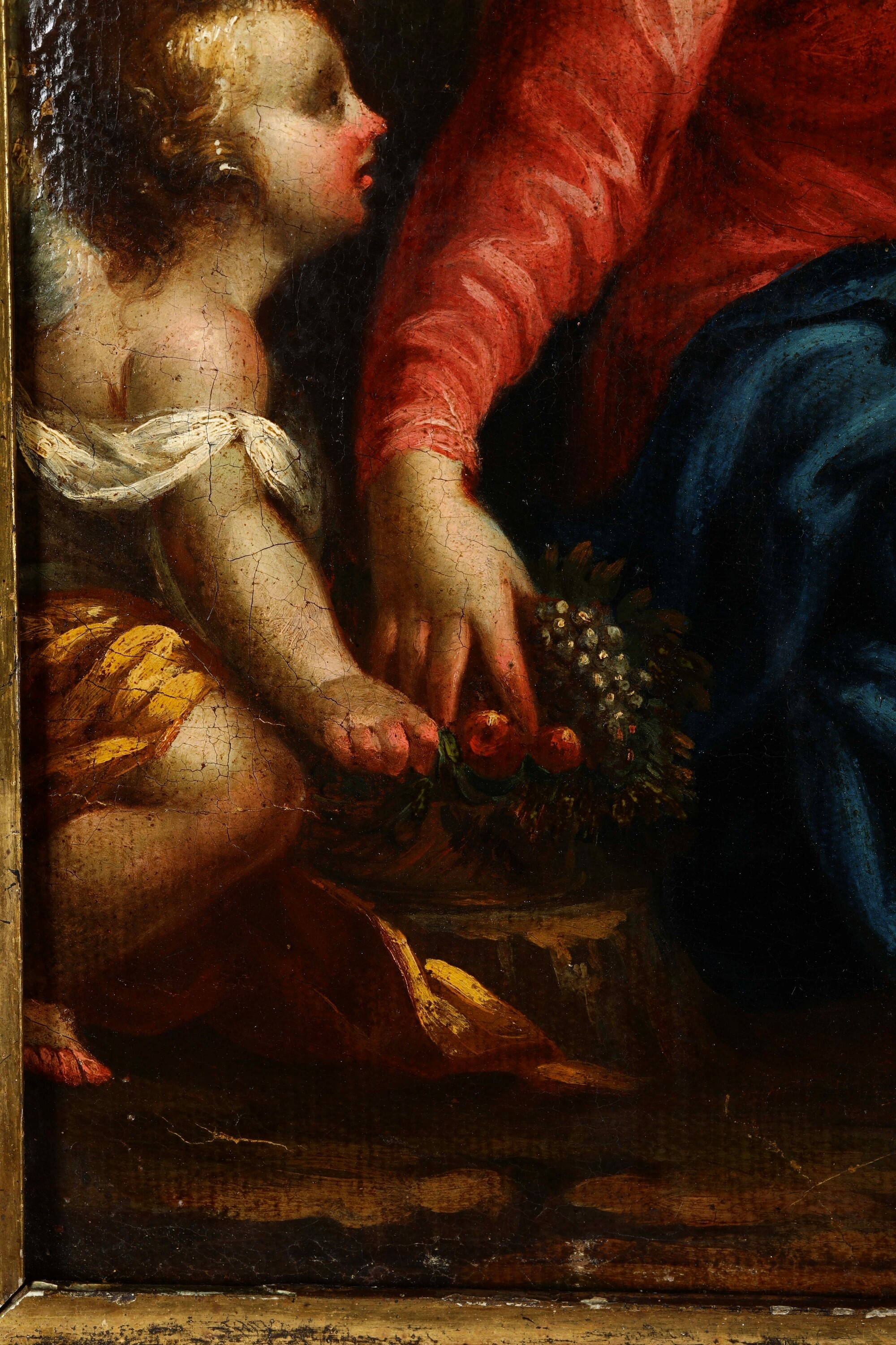 Scuola del XVII secolo, Sacra famiglia con San Giovannino, olio su tela