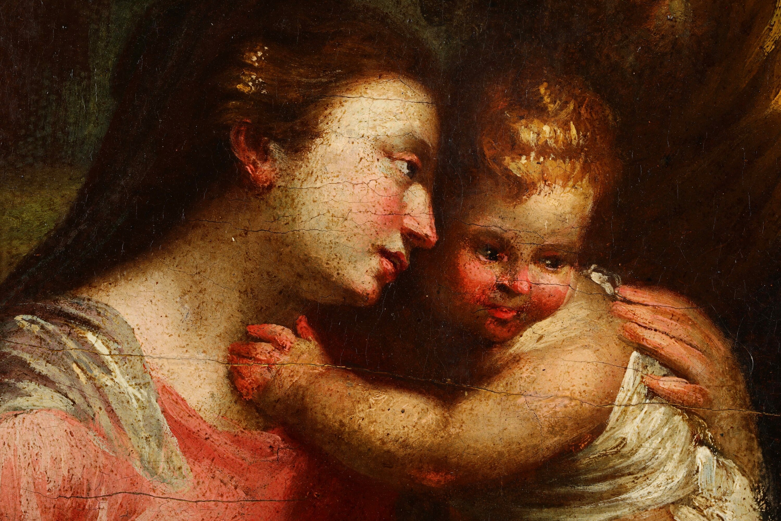 Scuola del XVII secolo, Sacra famiglia con San Giovannino, olio su tela