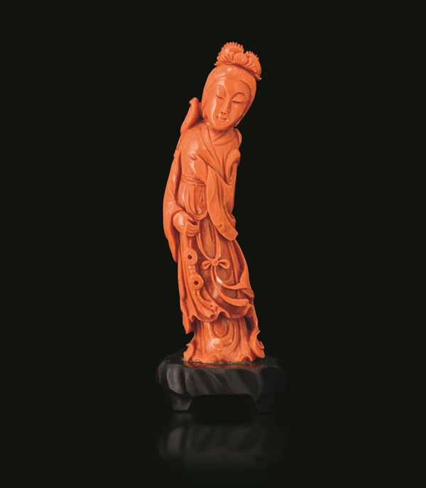 Carved coral figure of Guanyin, China, Qing Dynasty, 19th century.