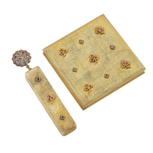 M. Buccellati. Vanity contenente portacipria e portarossetto con gemme