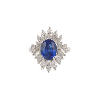 Anello con Zaffiro Burma di Ct 3.29, Nessuna Indicazione di Trattamento Termico