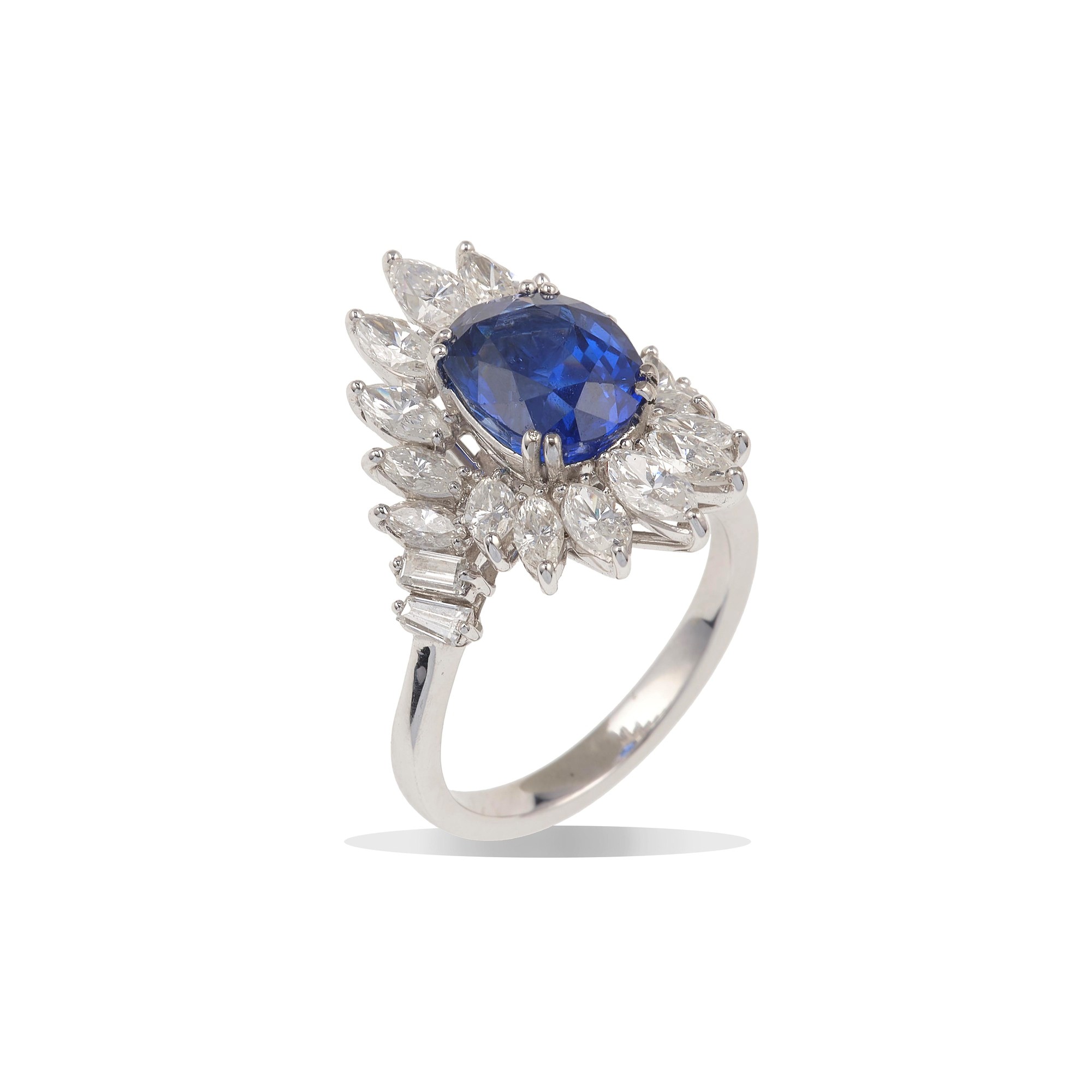 Anello con Zaffiro Burma di Ct 3.29, Nessuna Indicazione di Trattamento Termico