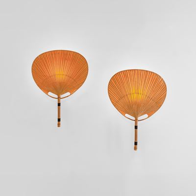 Due lampade da parete Uchiwa, 1973, carta di riso e bambù