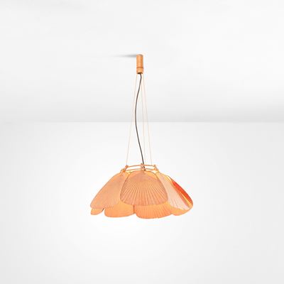 Lampada a sospensione Uchiwa, 1973, riso e bambù