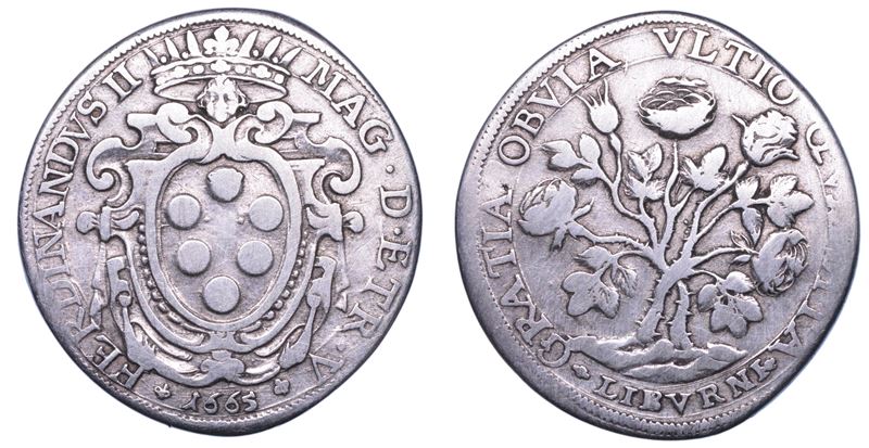 LIVORNO. FERDINANDO II DE' MEDICI, 1621-1670.  Pezza della rosa 1665.  - Auction Light Numismatics - Cambi Casa d'Aste