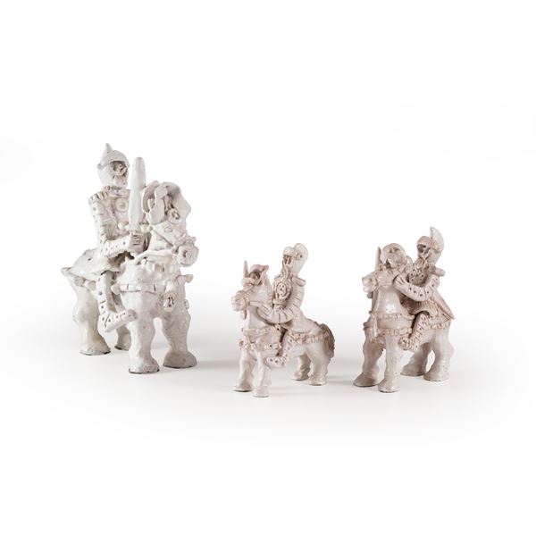 Tre armigeri a cavallo, a firma Chiavari, XIX-XX secolo