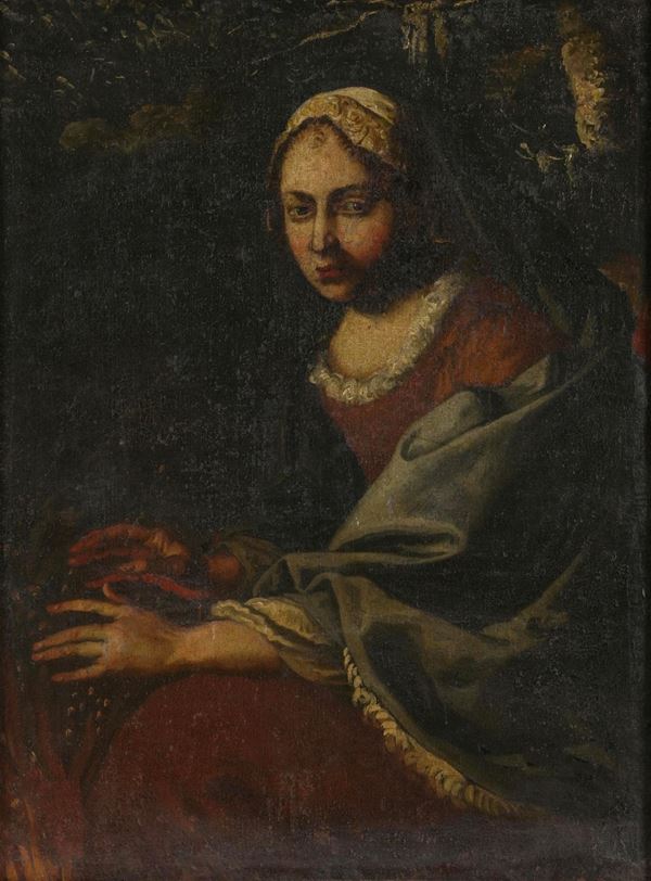 Scuola del XVIII secolo Contadina vicino al fuoco