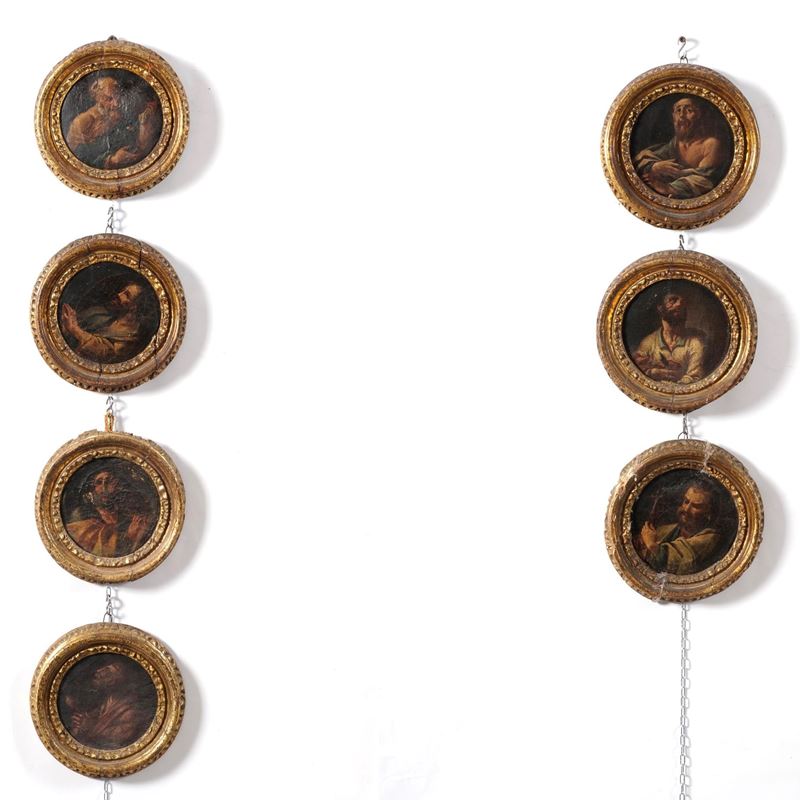 Scuola del XVIII secolo Figure di santi  - olio su tela circolare - Asta Dipinti Antichi - Cambi Casa d'Aste