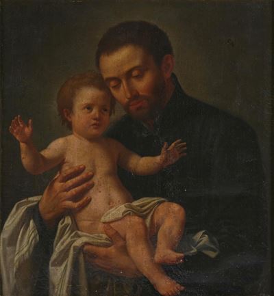 Scuola della fine del XVII secolo, Sant'Antonio da Padova con il Bambino, olio su tela