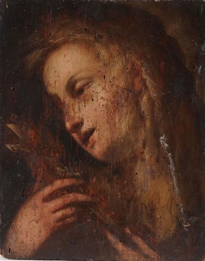 Scuola lombarda del XVII secolo, Maddalena penitente, olio su tavola