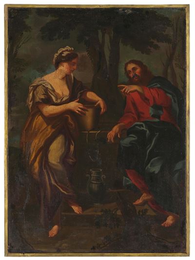 Scuola napoletana del XVII-XVIII secolo, Cristo e la samaritana al pozzo, olio su tela