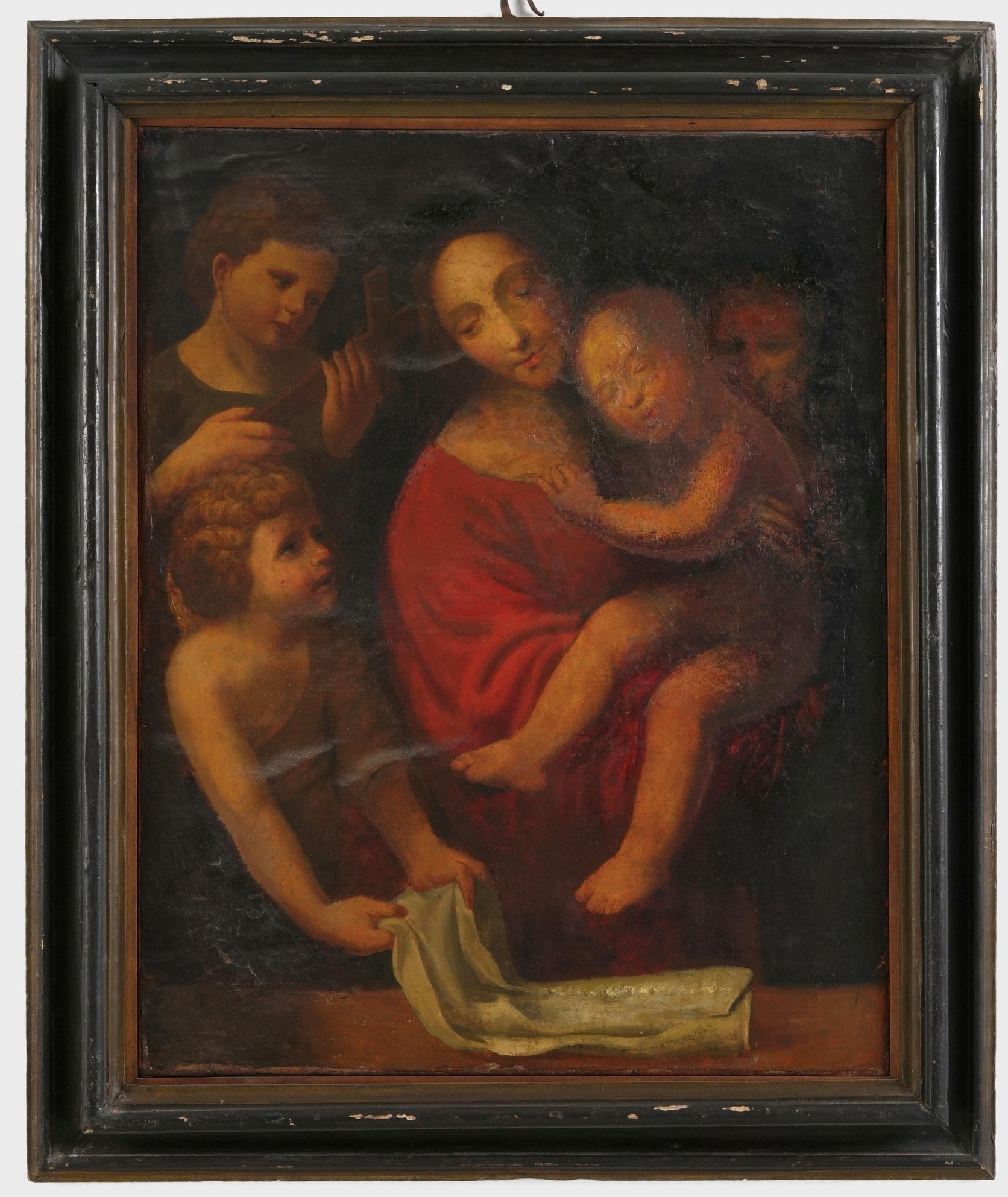 Scuola lombarda del XVI secolo, Madonna con Bambino, San Giovannino e angeli, olio su tela