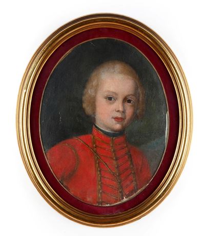 Scuola austriaca del XVIII secolo, Ritratto di giovane principe, tela applicata su cartone ovale