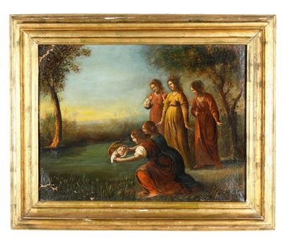 Scuola marchigiana del XVII secolo, Ritrovamento di Mosè, olio su tela