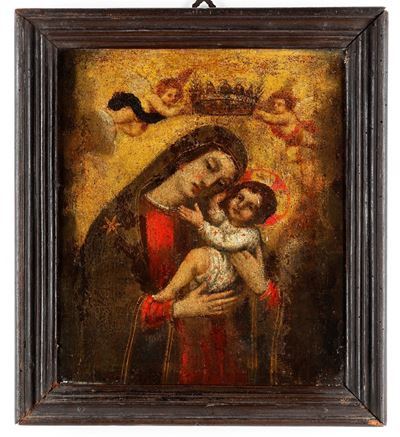 Scuola del XVII-XVIII secolo, Madonna con Bambino e Angeli, olio su tela