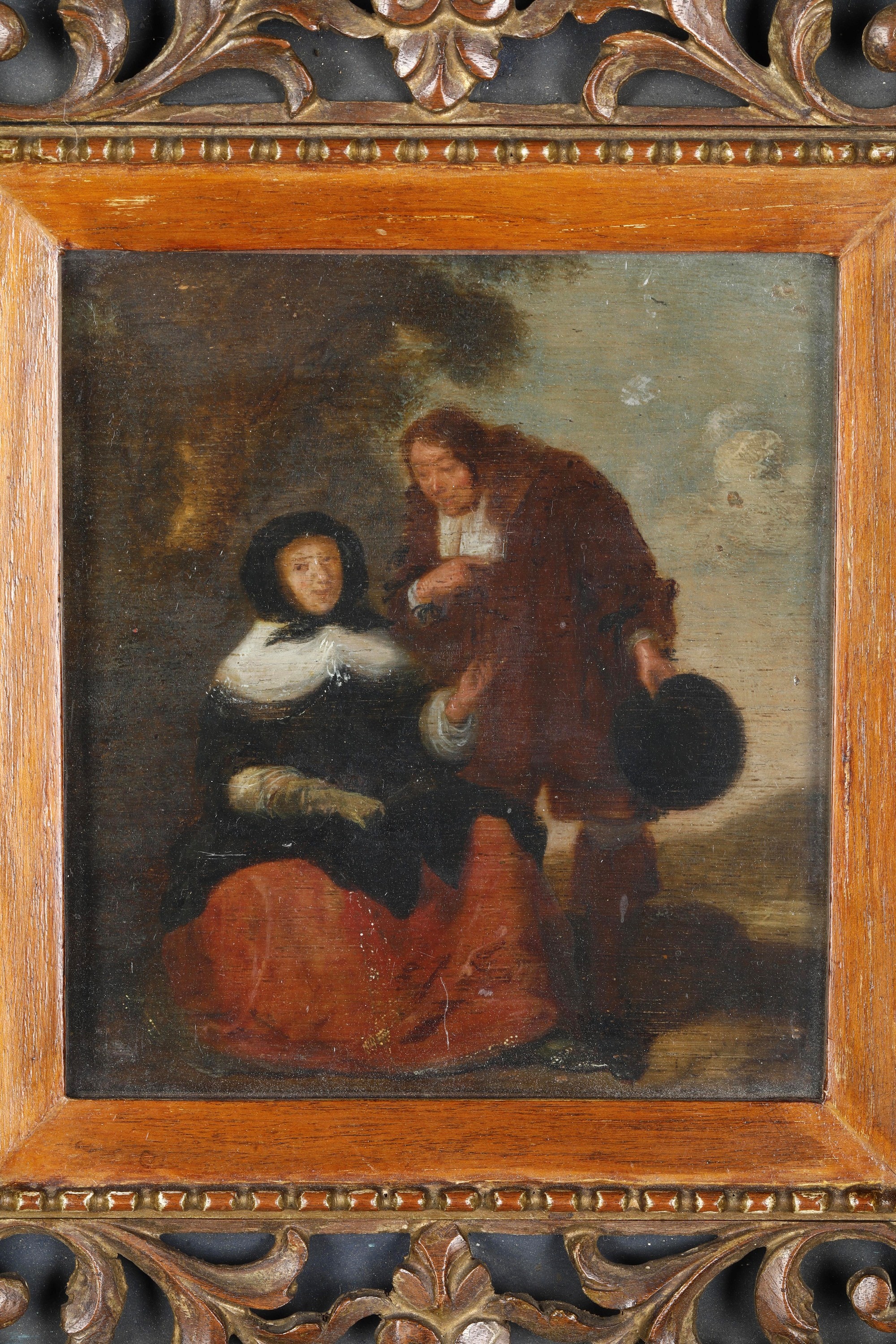 Scuola fiamminga del XVIII secolo, Scena galante, olio su tavola