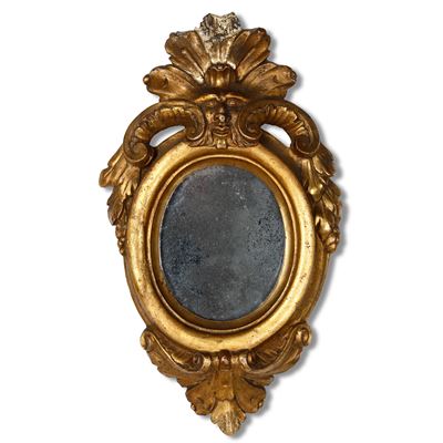 Cornice ovale per specchio o dipinto, in legno intagliato e dorato, XIX secolo