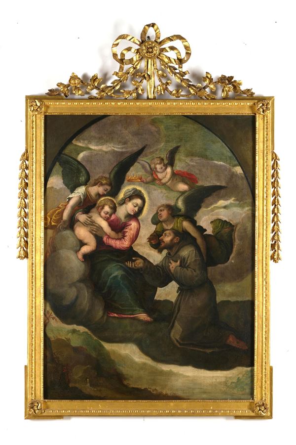 Scuola del XVI secolo Apparizione della Vergine a San Francesco